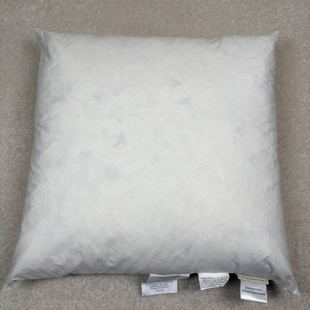 Pottery Barn 20x20 White Goose Feather Square Pillow Insert Cotton Cover